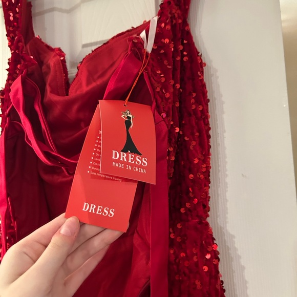 DARK RED OFF THE SHOULDER SEQUIN GOWN - Picture 13 of 14